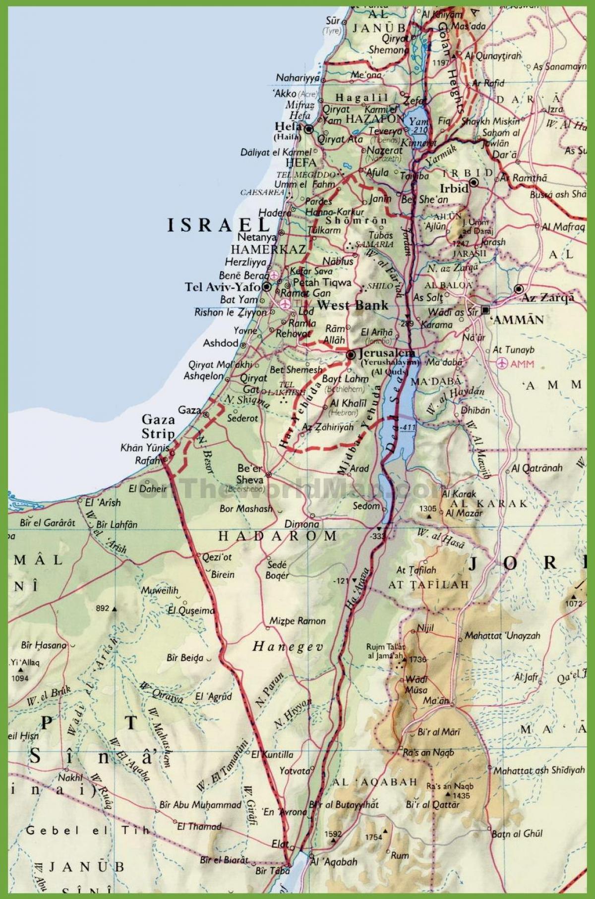 Israël Kaart - Israël Steden Kaart (West-Azië - Azië)